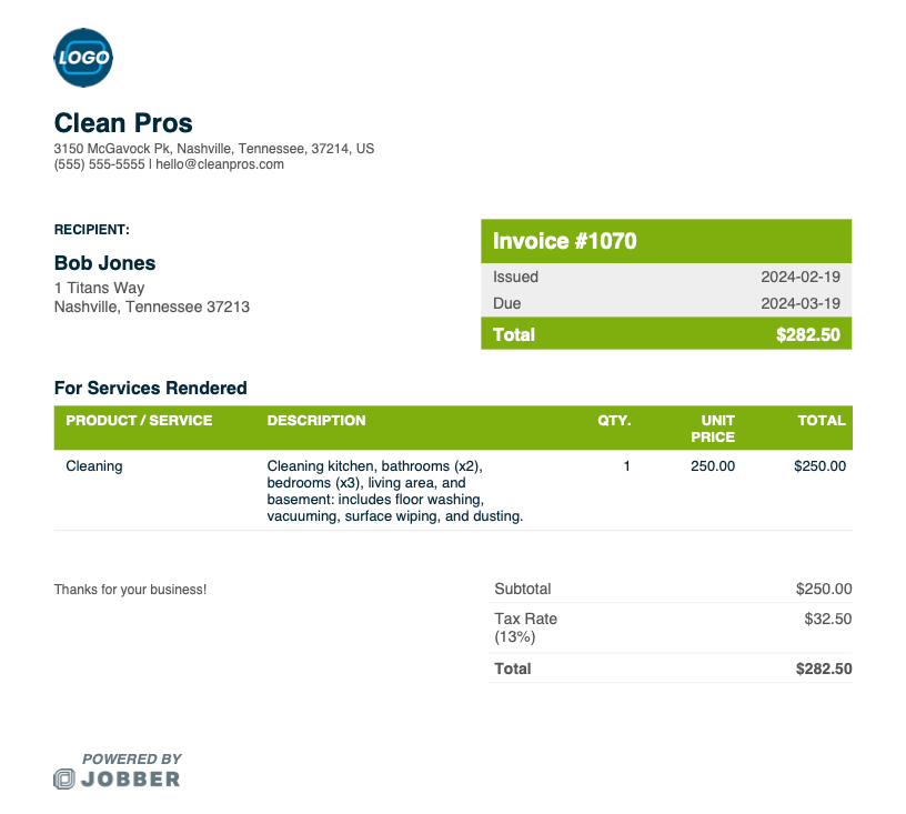 cleaning invoice template