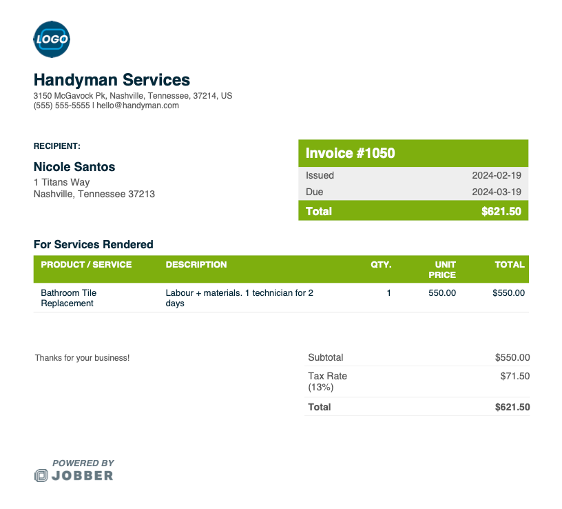 handyman invoice template