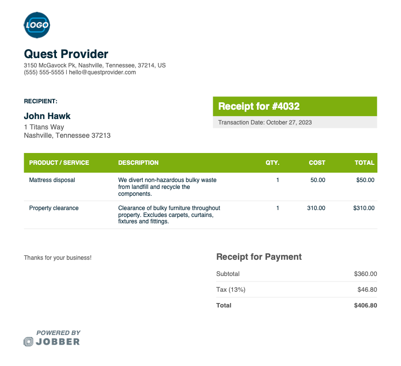 junk removal receipt template