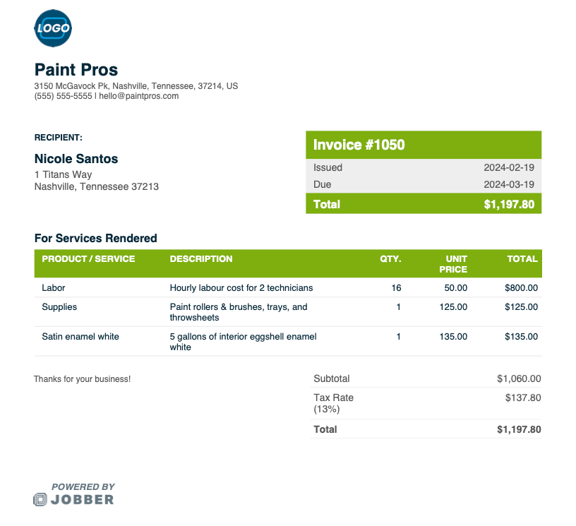 painting invoice template