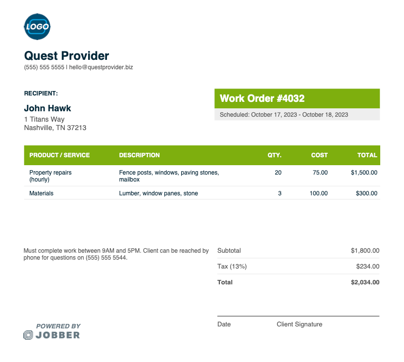 work order template