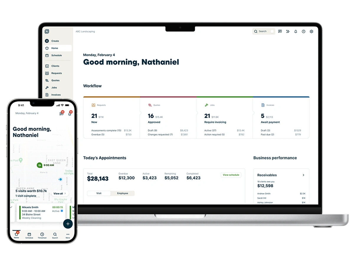 Image displaying Jobber App on a Laptop and a Mobile device