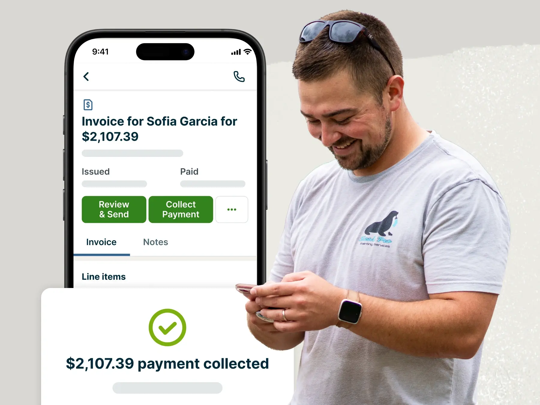A image displaying an invoice on a cell phone in the Jobber app