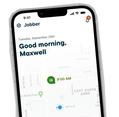 Graphic of a phone displaying the Jobber App
