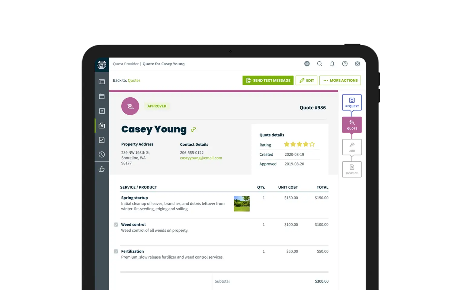Job quoting software by Jobber shown on a tablet screen