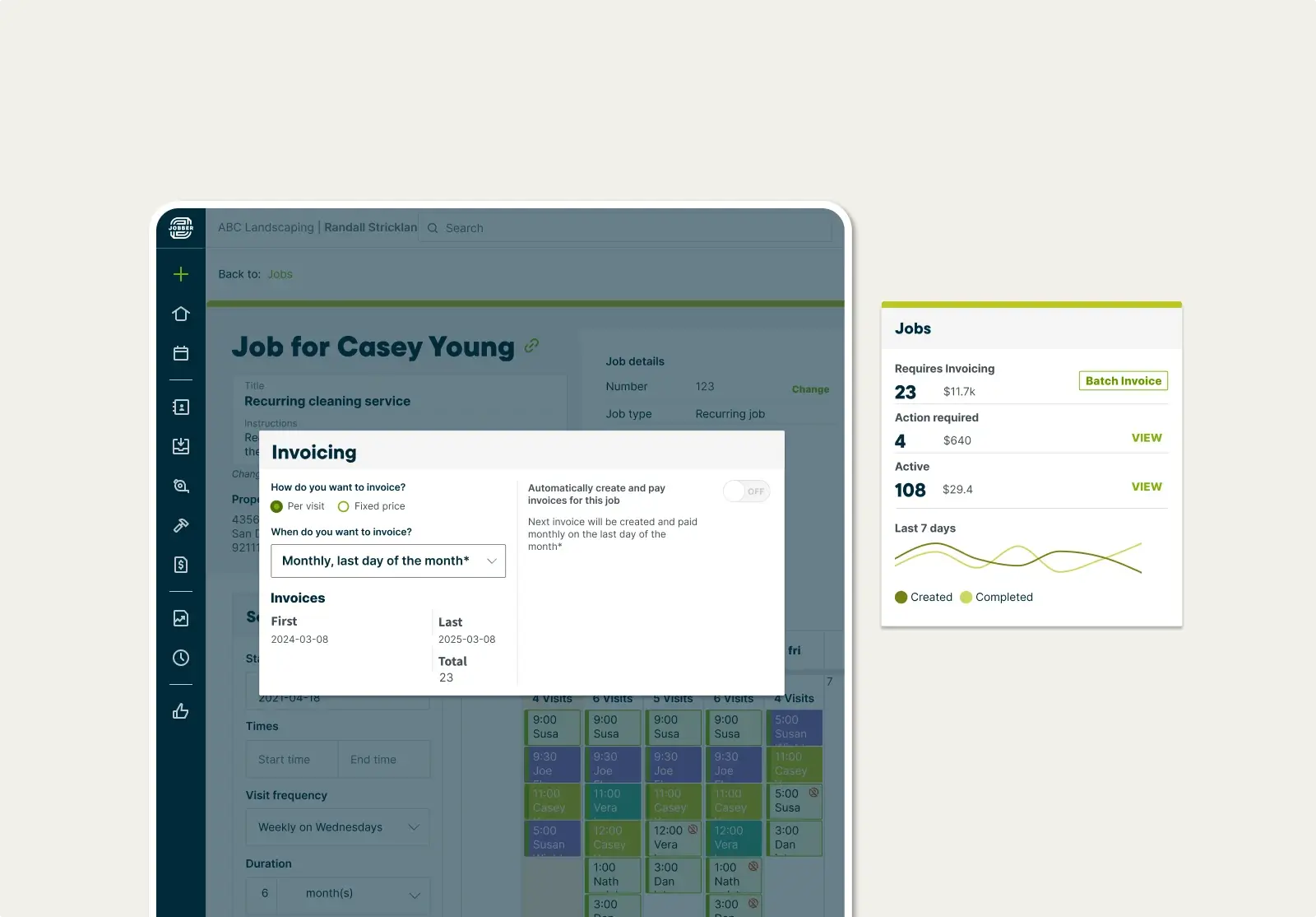 View of jobs that require invoicing in Jobber