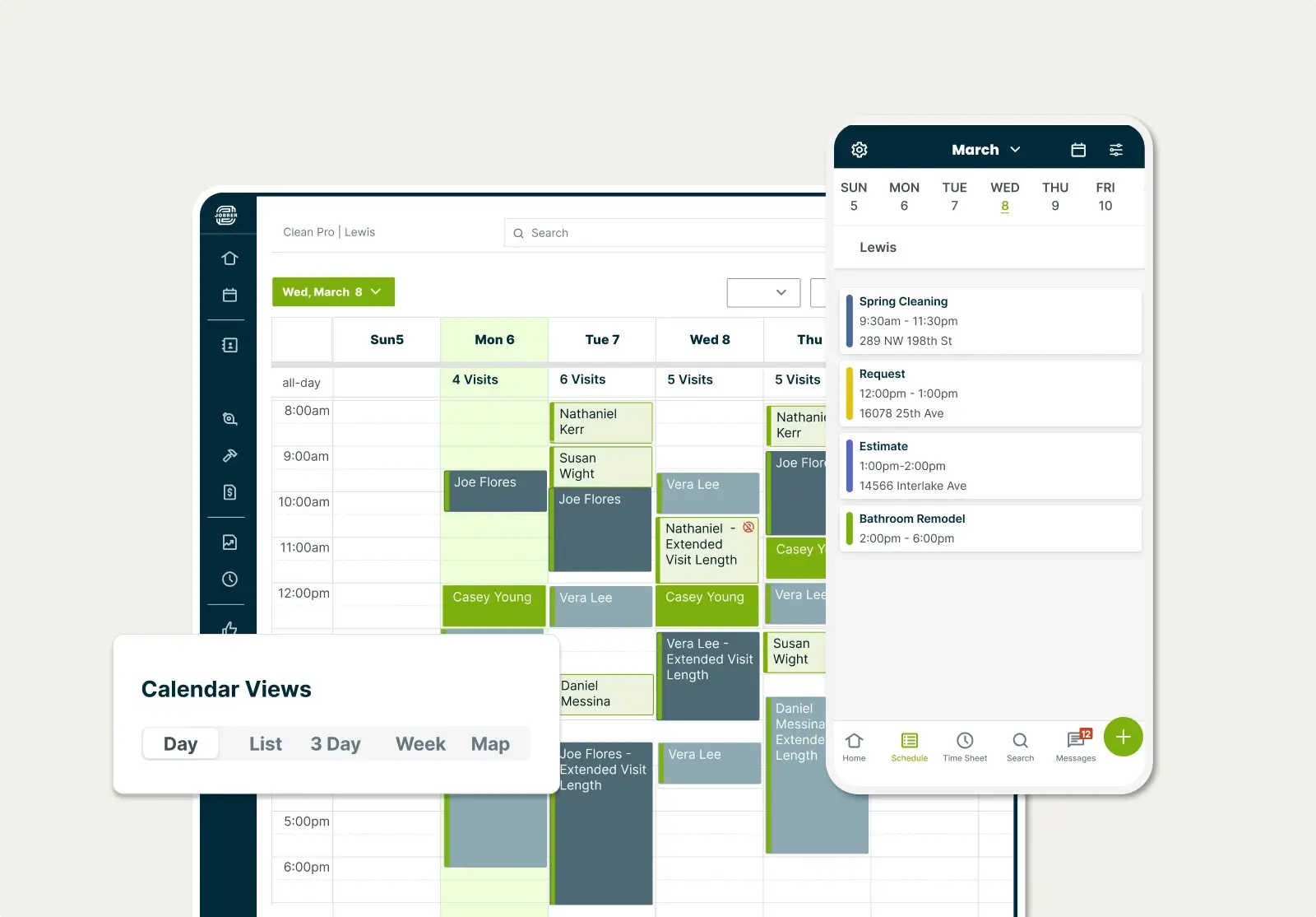 Weekly and daily calendar views in service scheduling software by Jobber