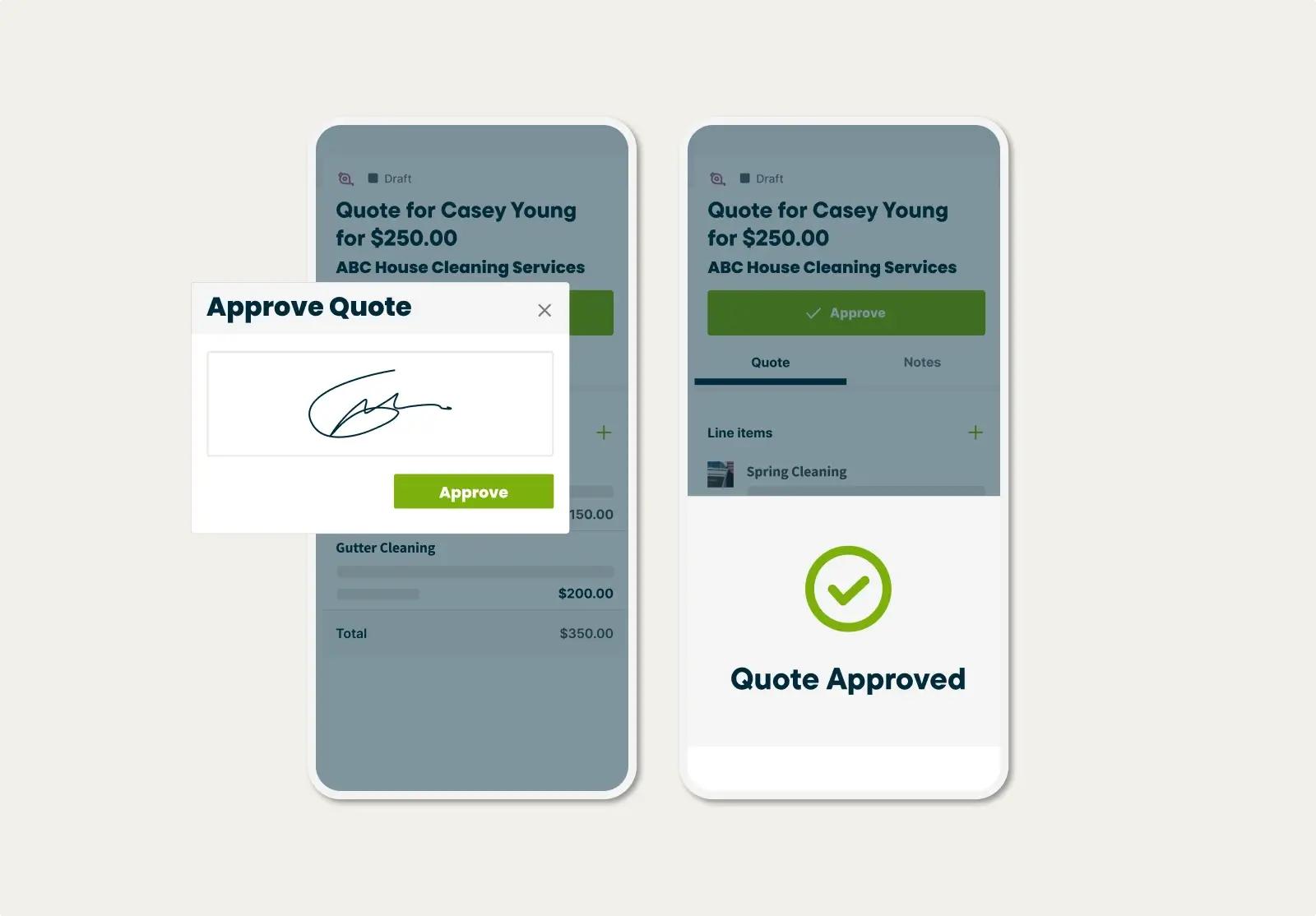 Customer signature on a quote in the Jobber App