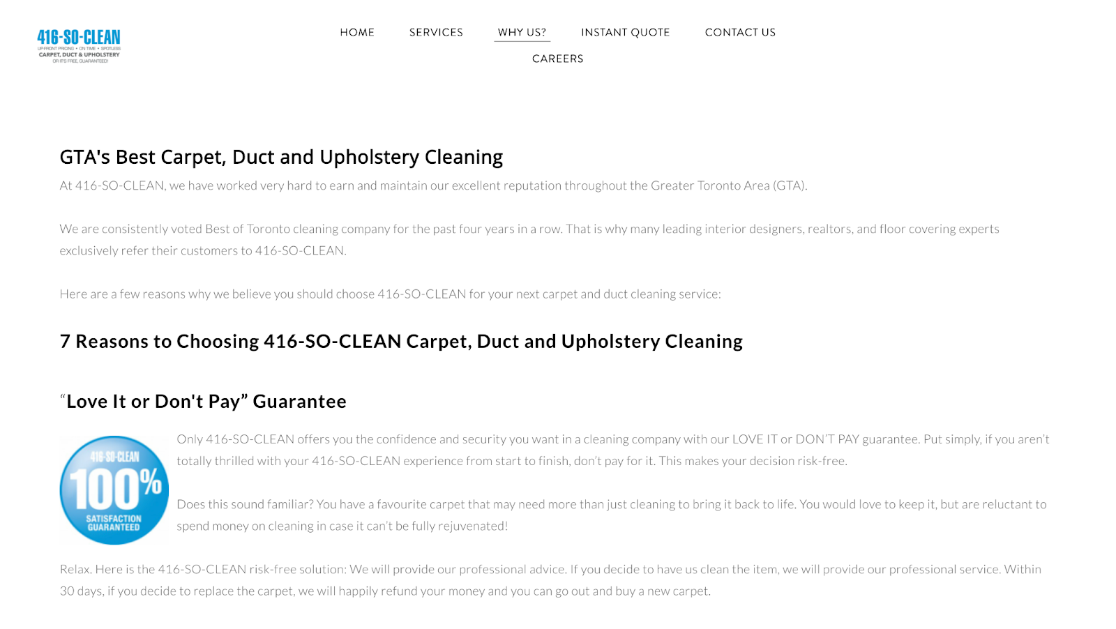 The best carpet cleaning website design examples: 416-SO-CLEAN