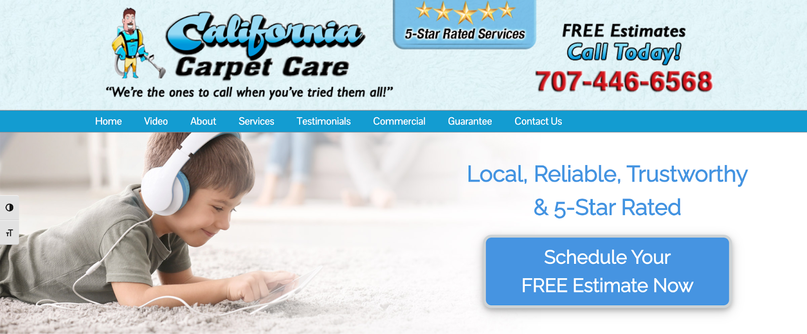 An effective carpet cleaning website example from California Carpet Care