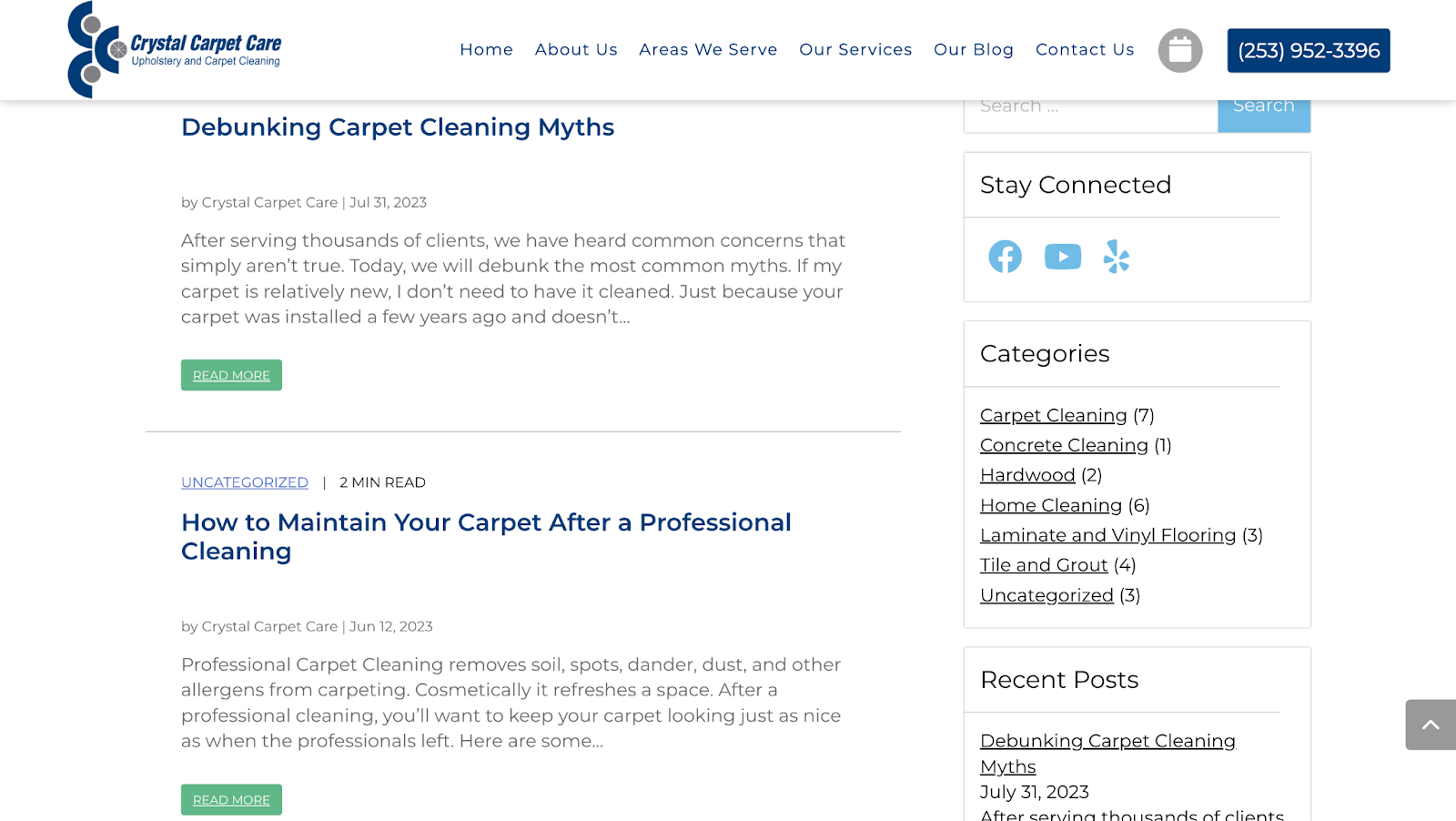Carpet cleaning web design example from Crystal Carpet Care