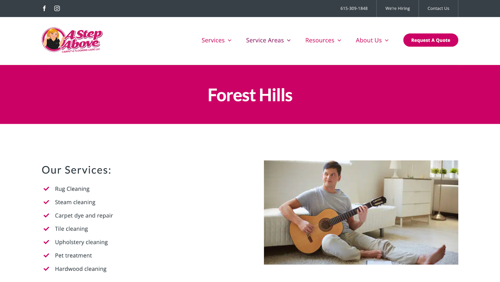 Carpet cleaning web design example from A Step Above