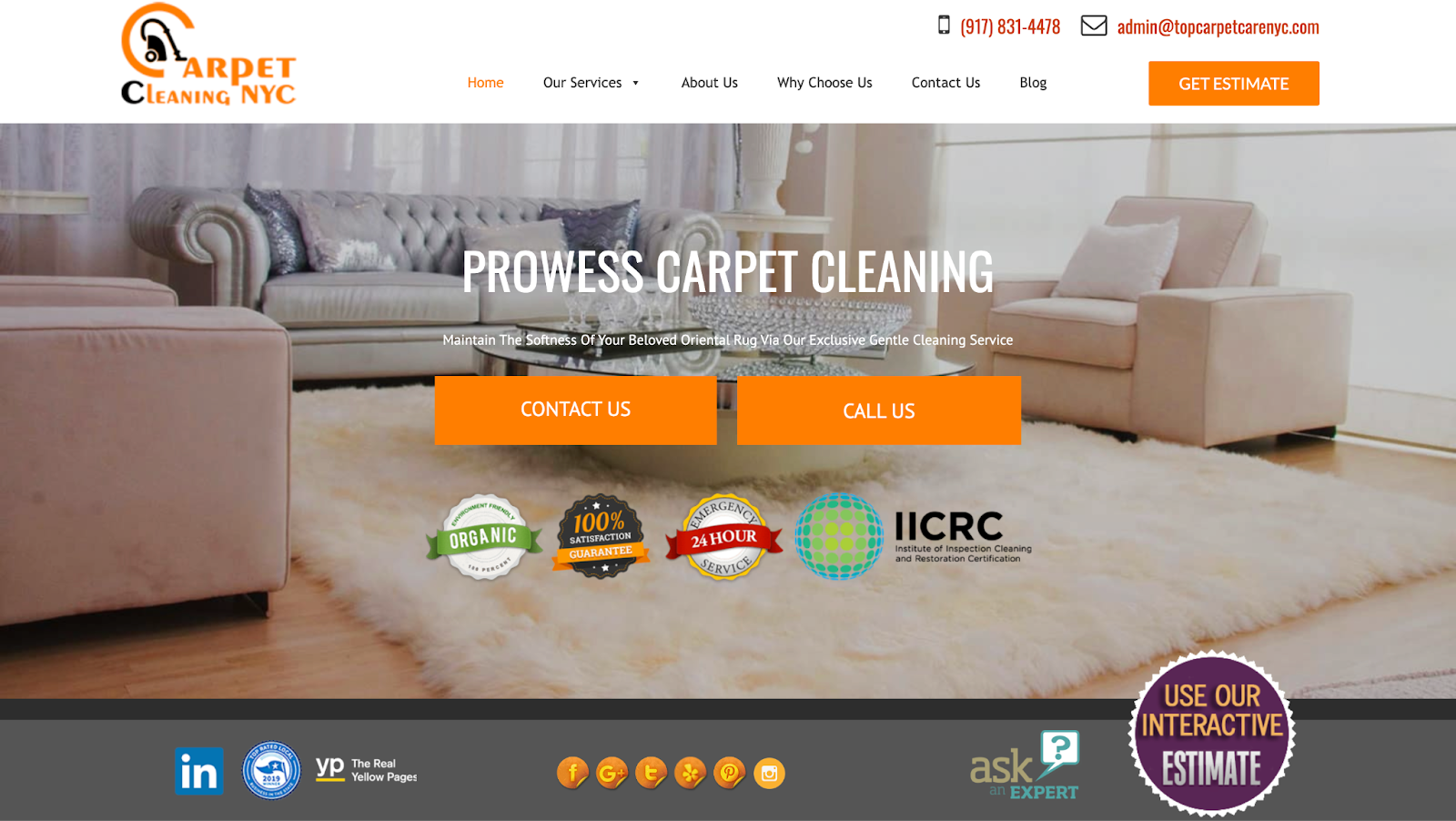 Carpet cleaning web design example from Carpet Cleaning NYC