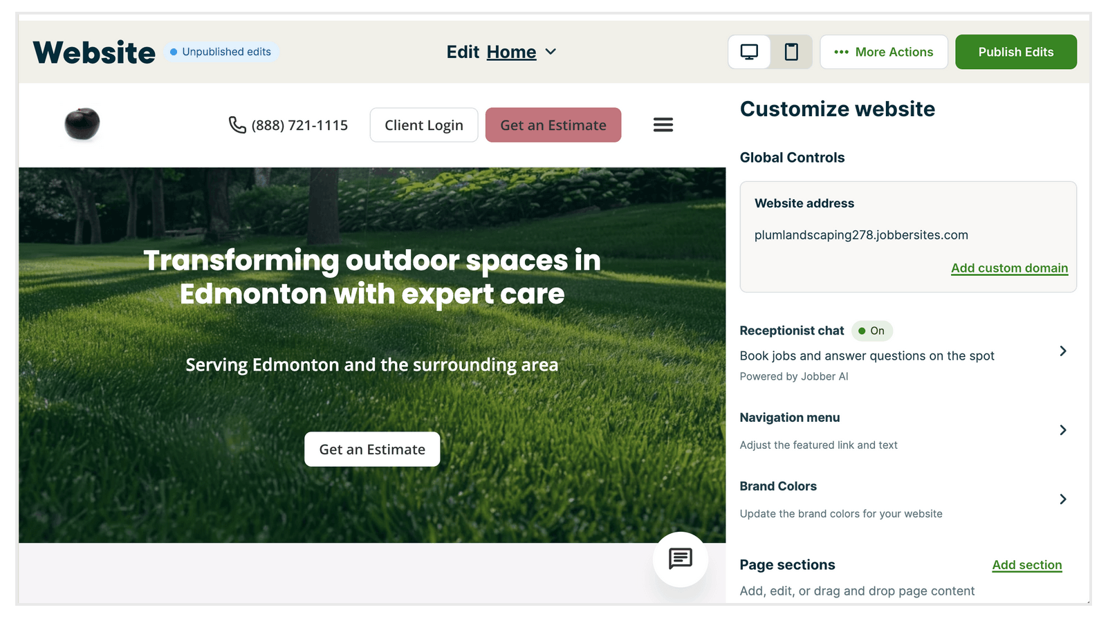 image of a customizable website template in Jobber