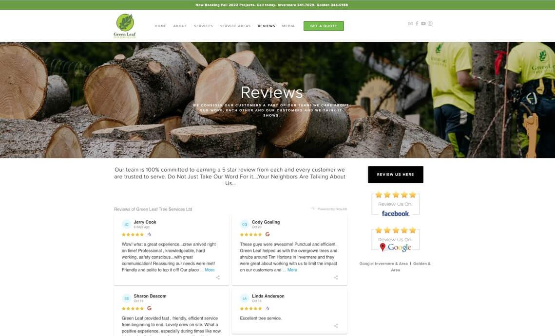 image of Green Leaf's customer reviews page