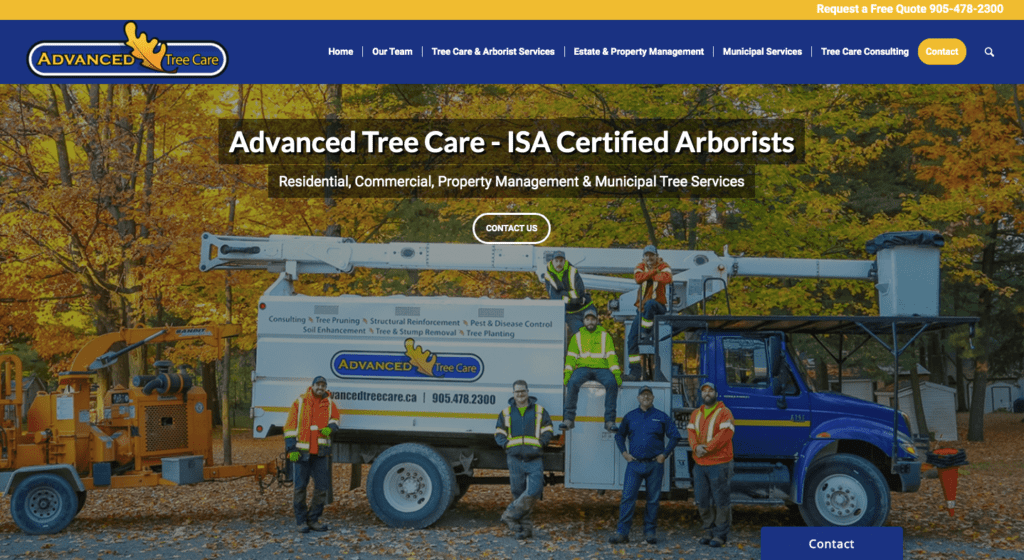 image of tree care website on desktop