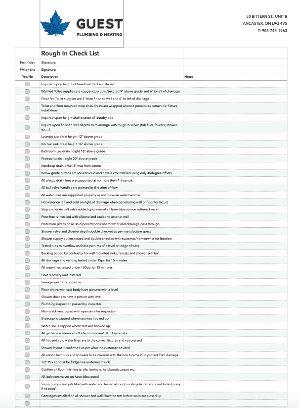 image of Guest Plumbing checklist