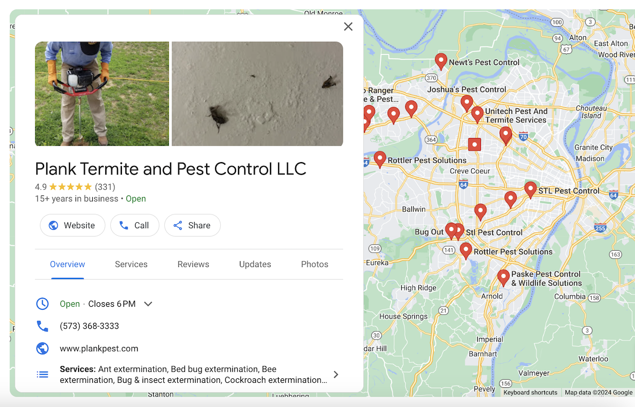 Pest control Google Business Profile example