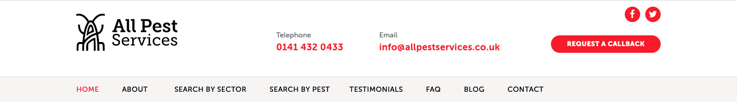 image of All Pest Services website header
