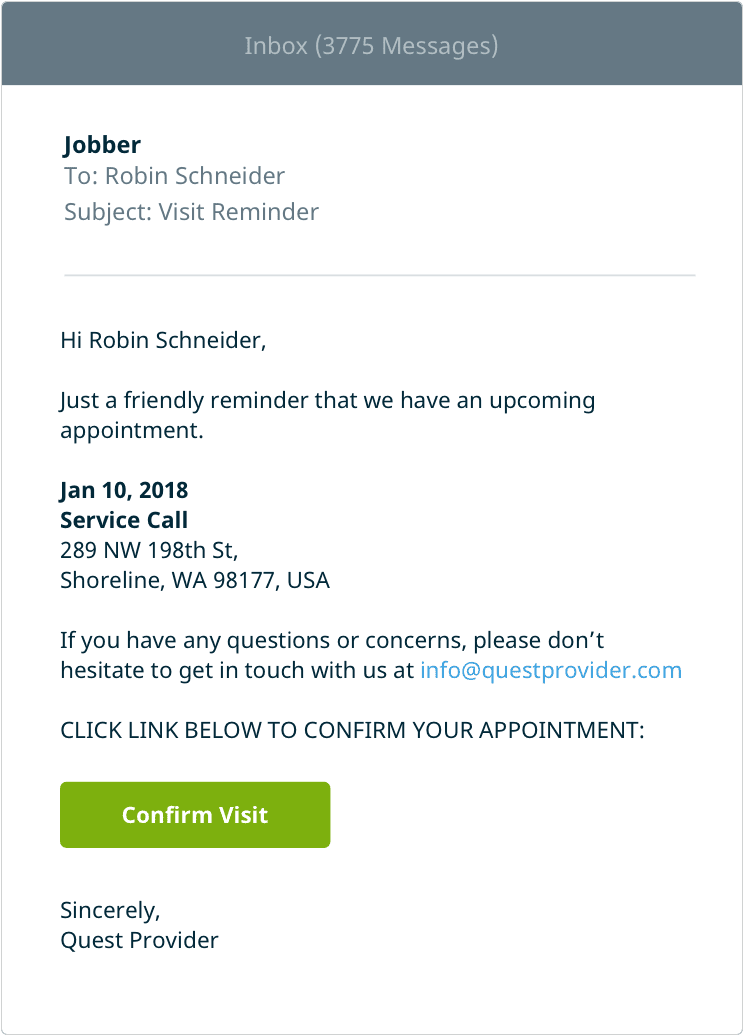 image of appointment reminder message through Jobber