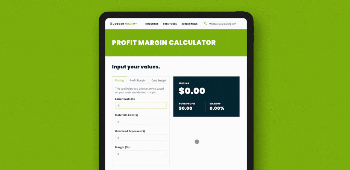 Preview of the Jobber profit margin calculator