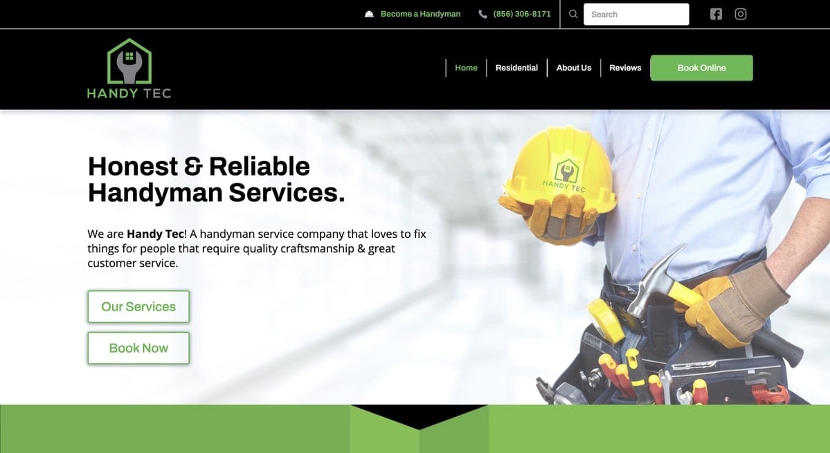 image of Handy Tec's website homepage