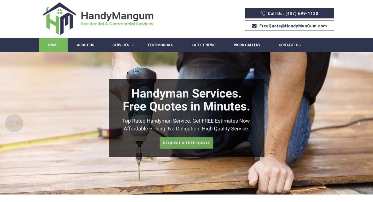 image of HandyMangum's website