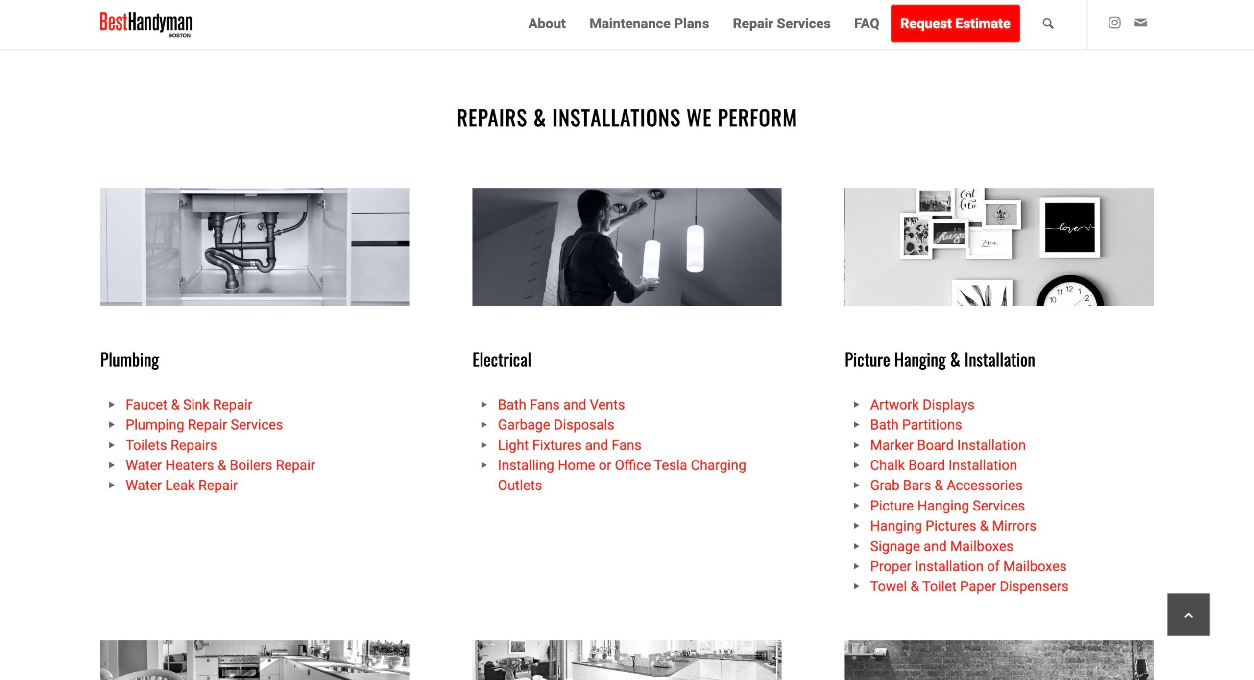 image of Best Handyman Boston's services page on their website