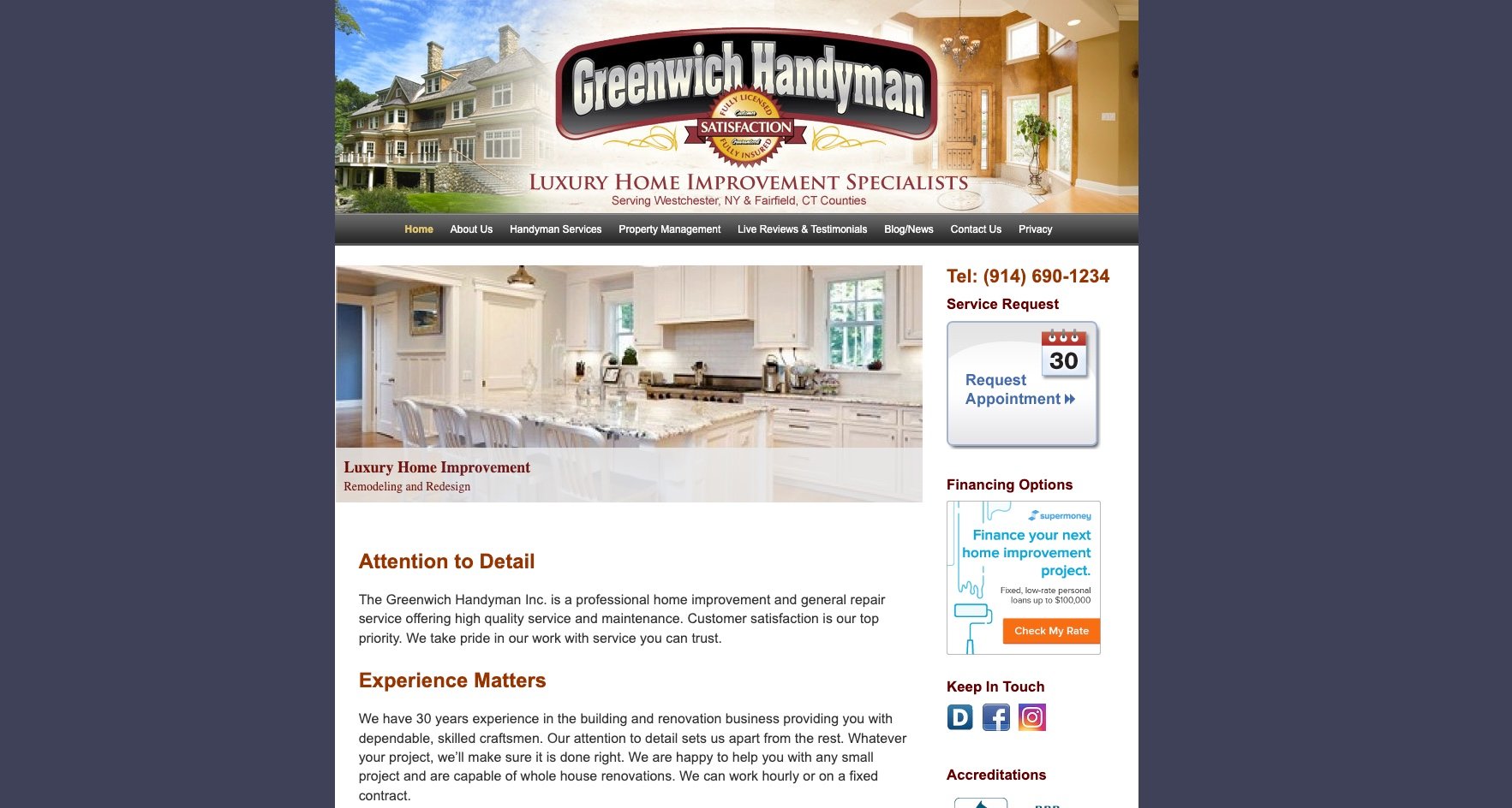 image of Greenwich Handyman's website homepage