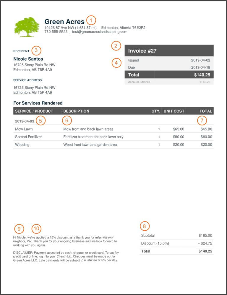 image of what to include on an invoice