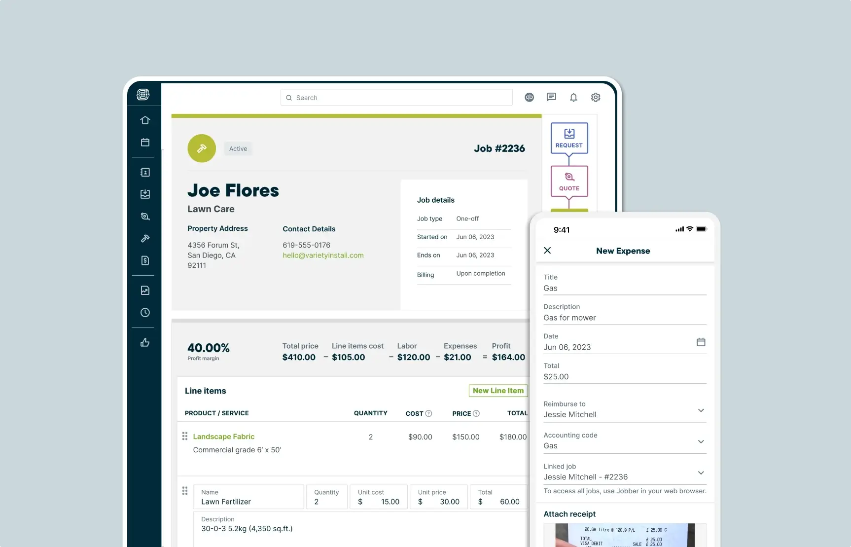 image of job costing feature in Jobber