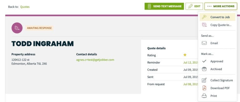 Converting a quote to a job in Jobber