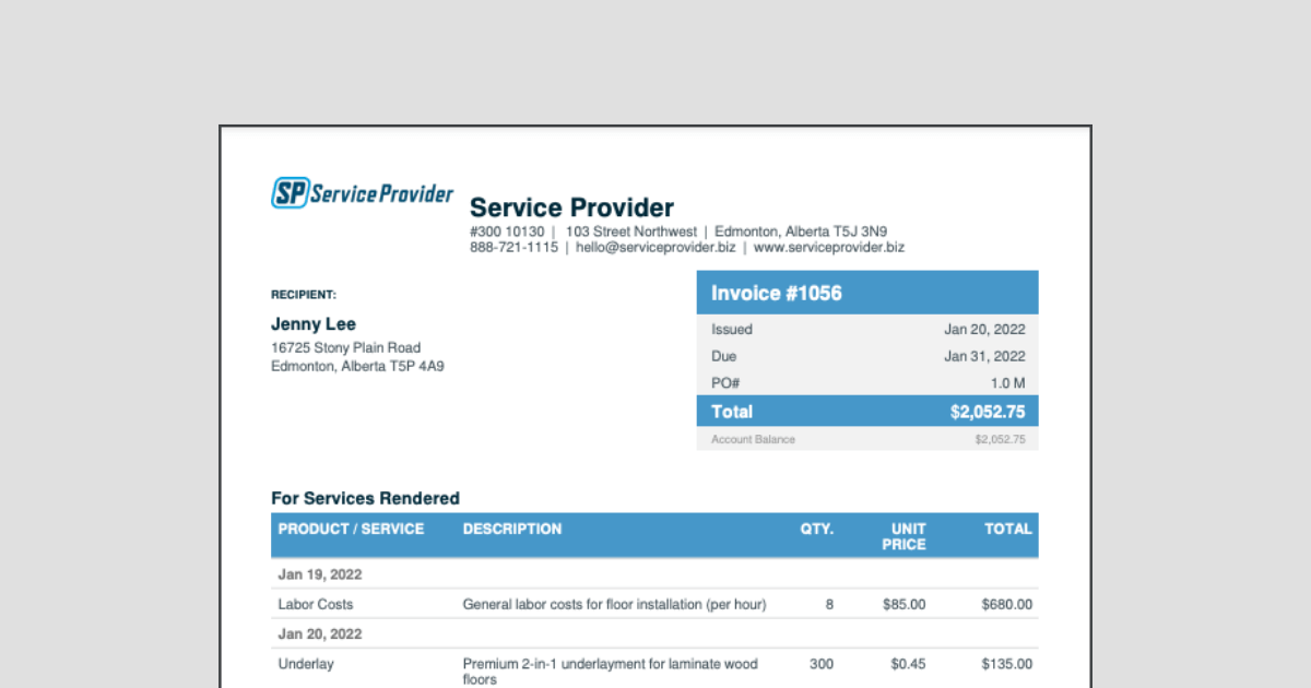 preview of flooring invoice template