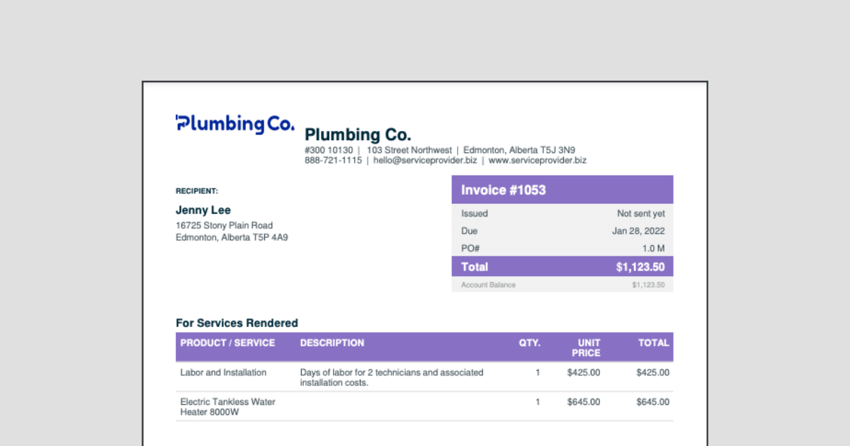 preview of plumbing invoice template