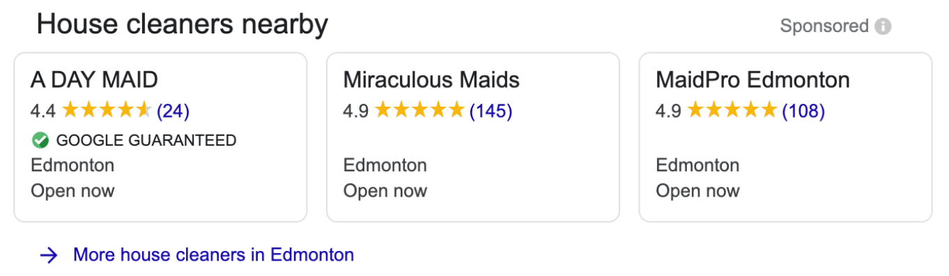 cleaning ads - google local services ads