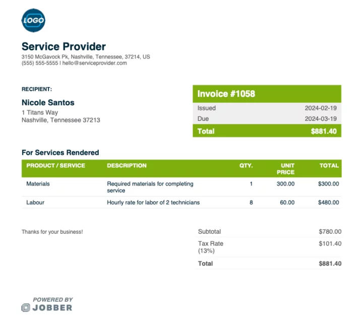 Word invoice