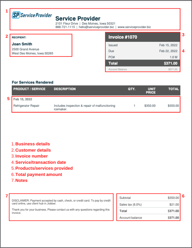 appliance repair invoice template - markup image