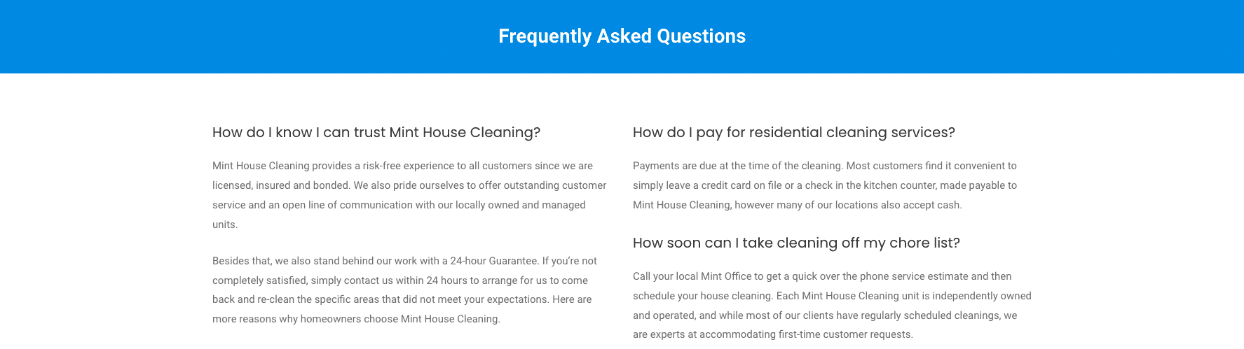 Cleaning websites - FAQ page screenshot