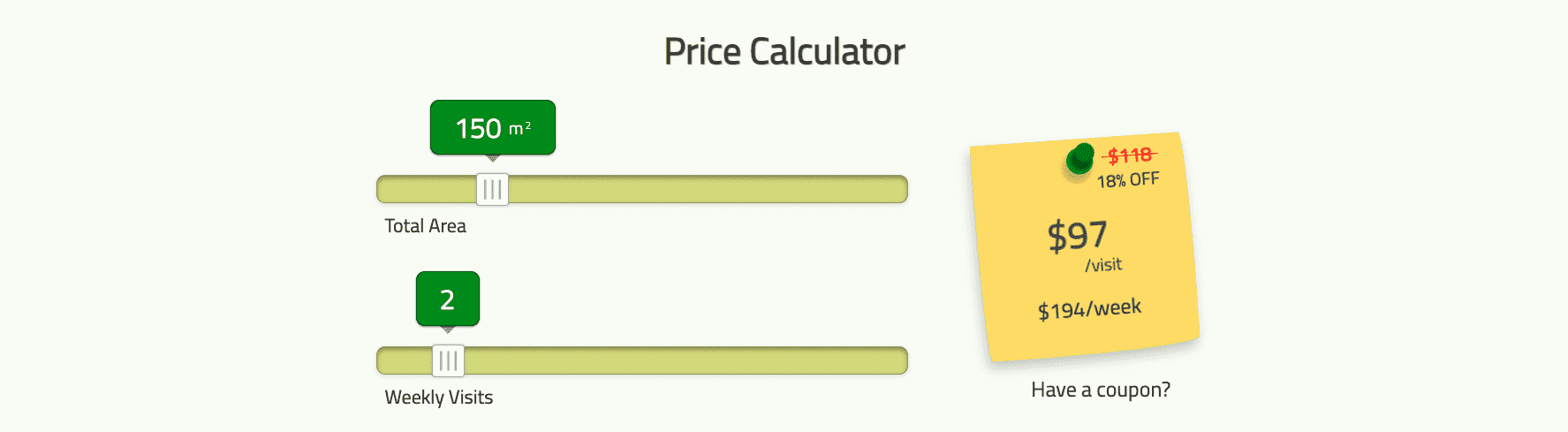 Cleaning websites - pricing screenshot