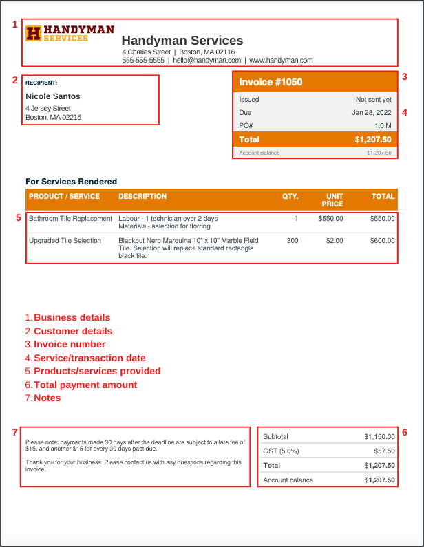 handyman invoice template - markup image