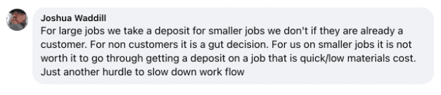 image of Jobber Entrepreneurship Facebook Group comment