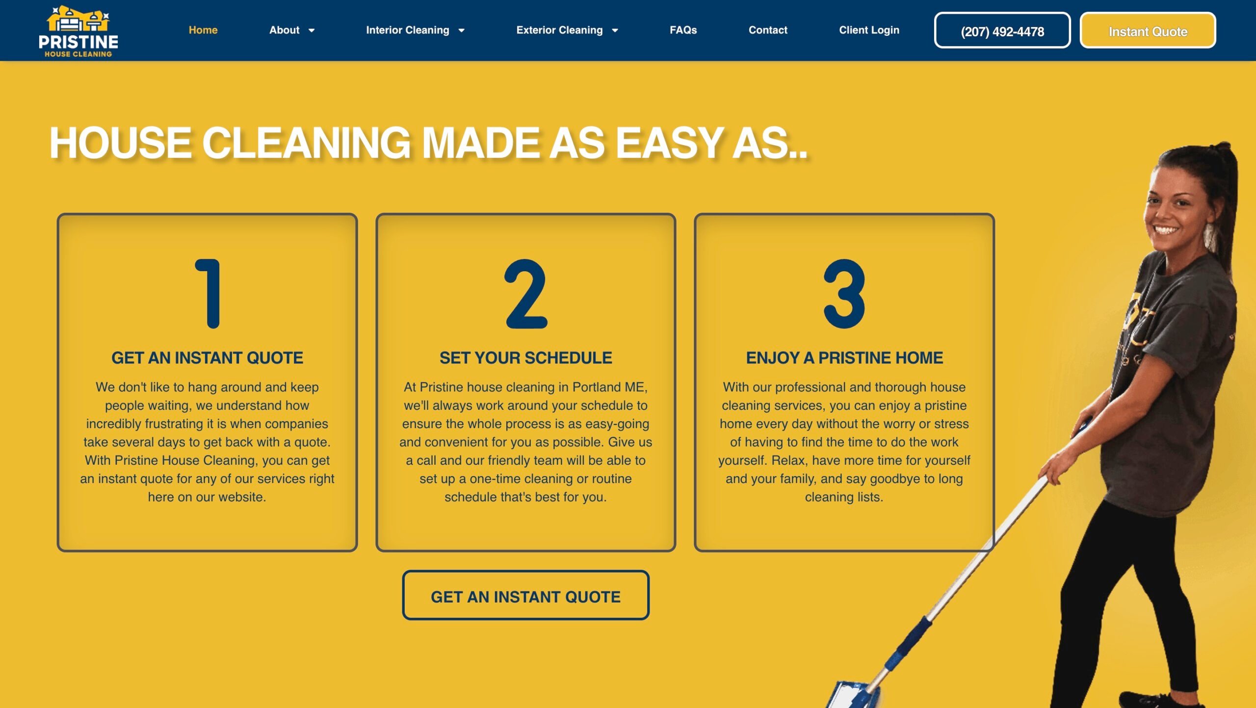 image of Pristine House Cleaning's website