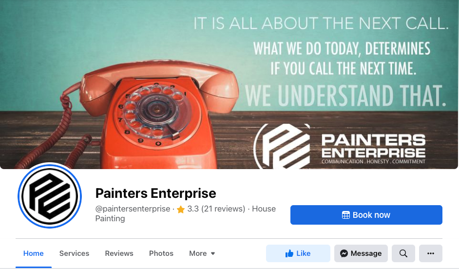 Facebook page for Painters Enterprise