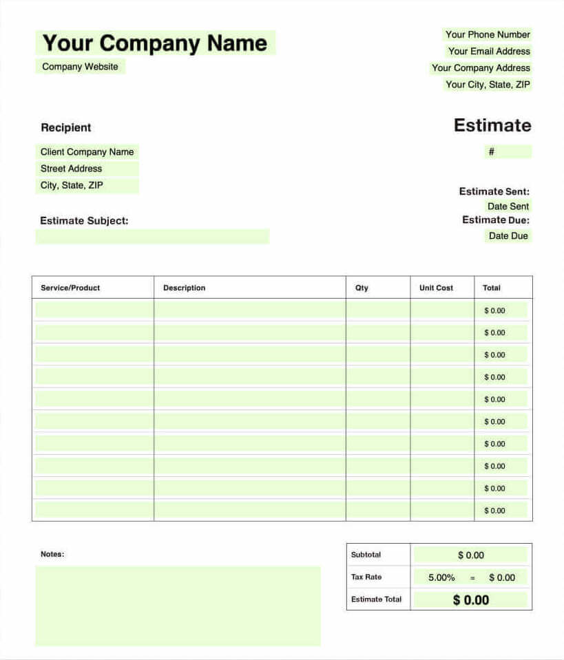 image of plumbing estimate template