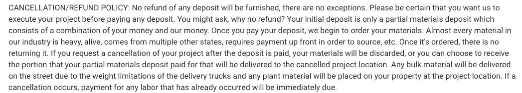 image of MIL-SPEC's cancellation policy on their website