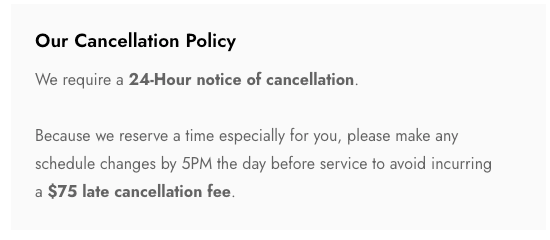 image of Boardwalk Cleaning's cancellation policy from their website