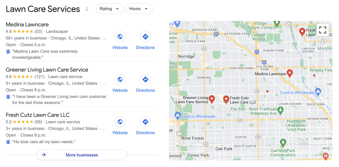lawn care google business profile examples in Chicago