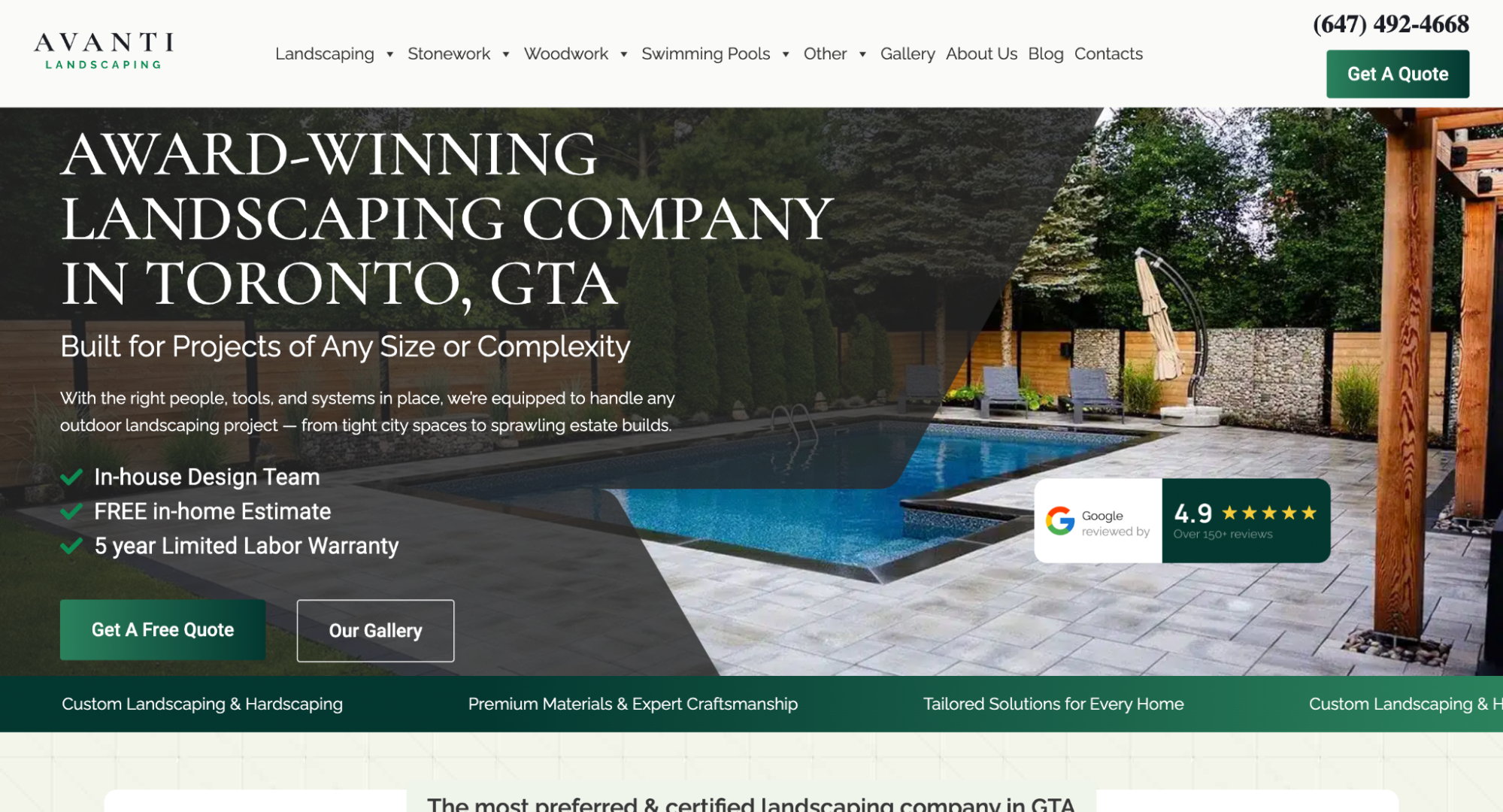 image of Avanti Landscaping website