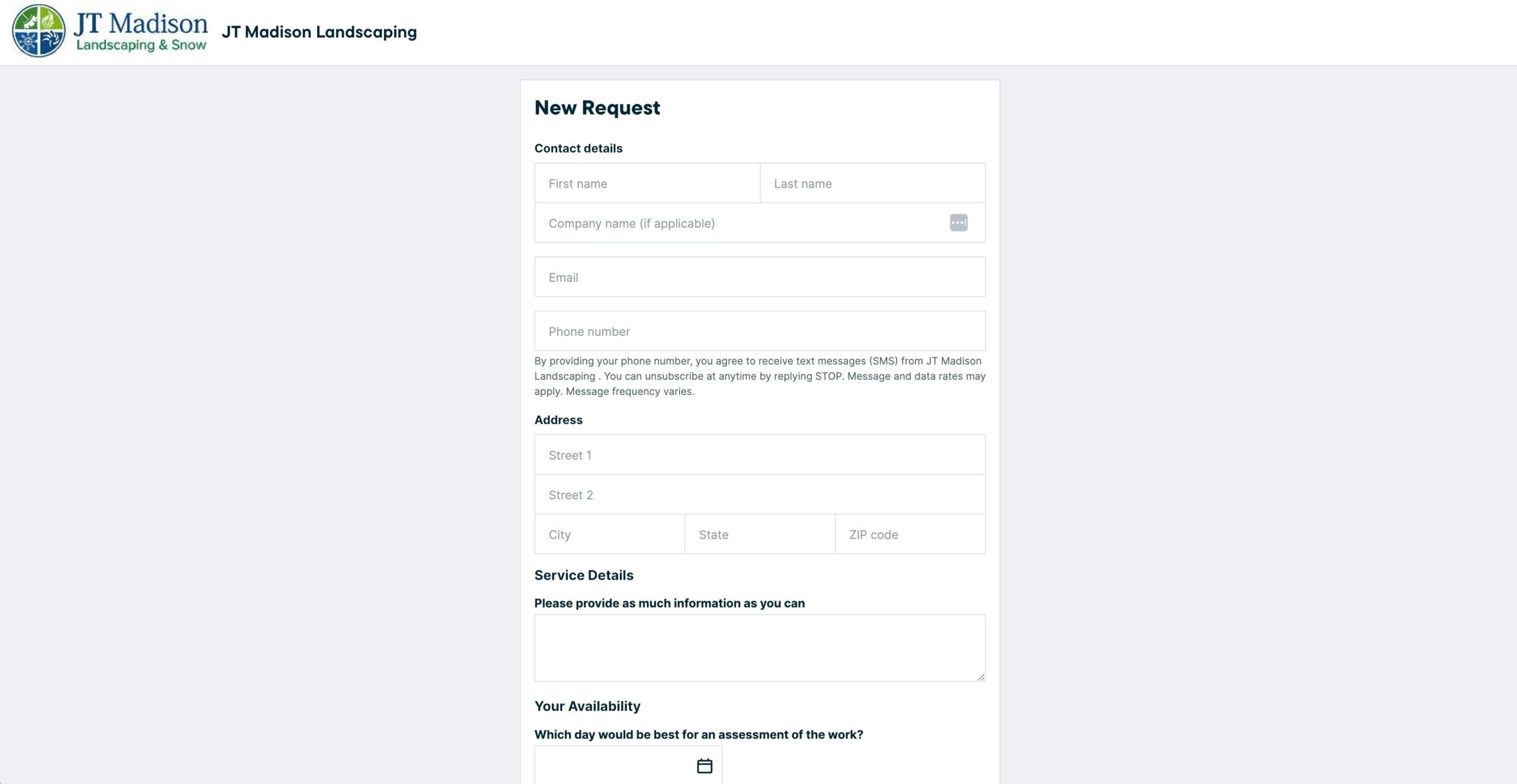 image of JT Madison Landscaping's online booking form
