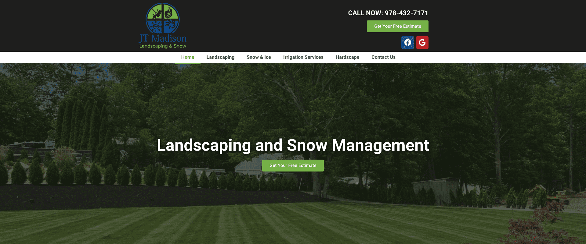 Screenshot of JT Madison Landscaping demonstrating a landscaping website example
